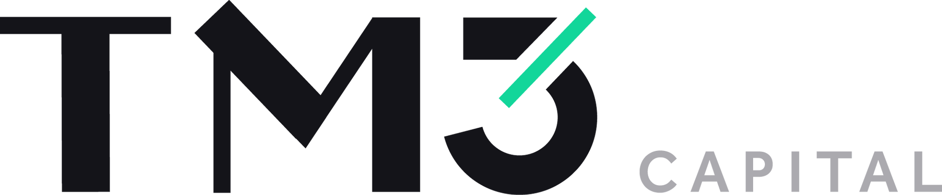 O logotipo da tm3 capital é preto e verde com uma seta verde.