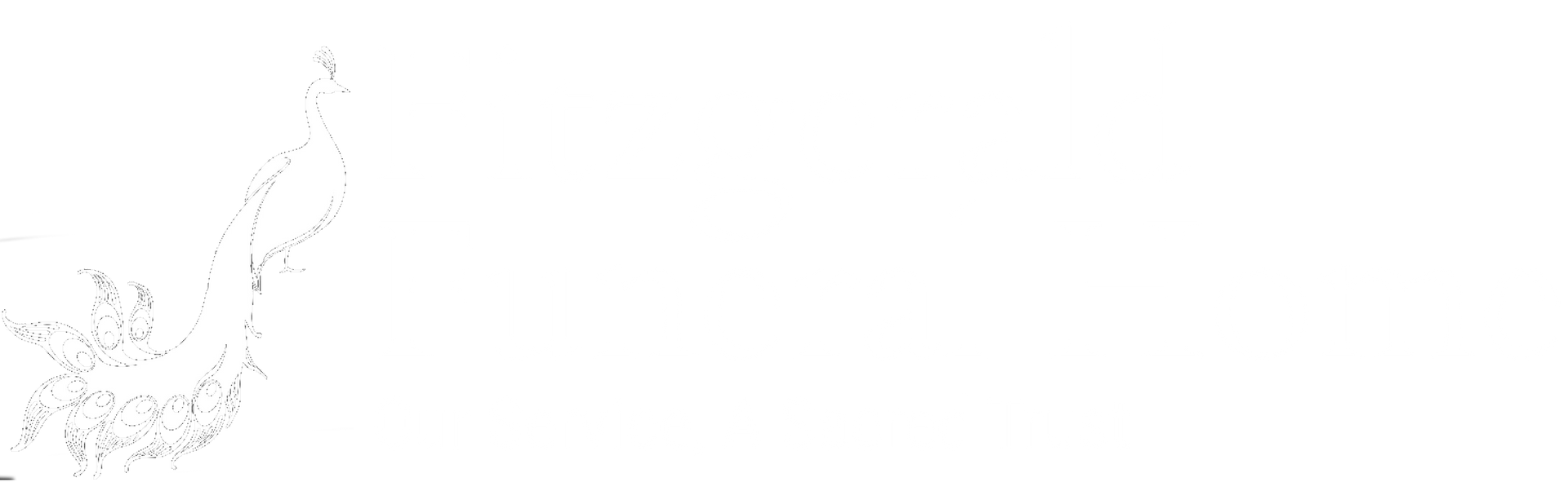 Peacock illustration with long, ornate tail.