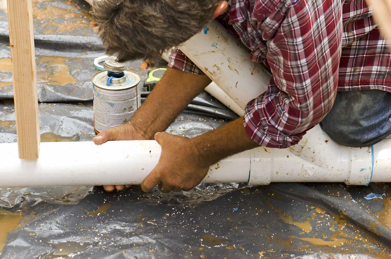 A Man in a Plaid Shirt is Working on a Pipe — John Day Plumbing in Marlow Lagoon, NT