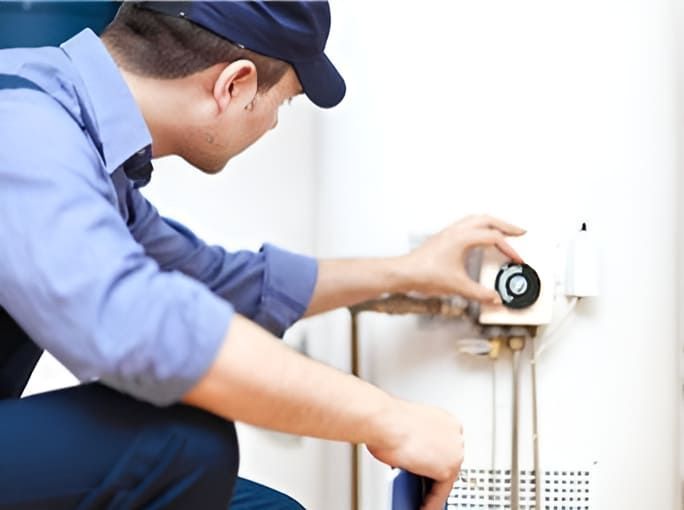 A Man is Working on a Water Heater With a Screwdriver — John Day Plumbing in Casuarina, NT