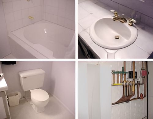 Four Pictures of a Bathroom Including a Bathtub Toilet and Sink — John Day Plumbing in Casuarina, NT