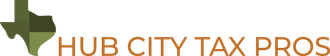 Logo for Hub City Tax Pros with a stylized Texas outline.