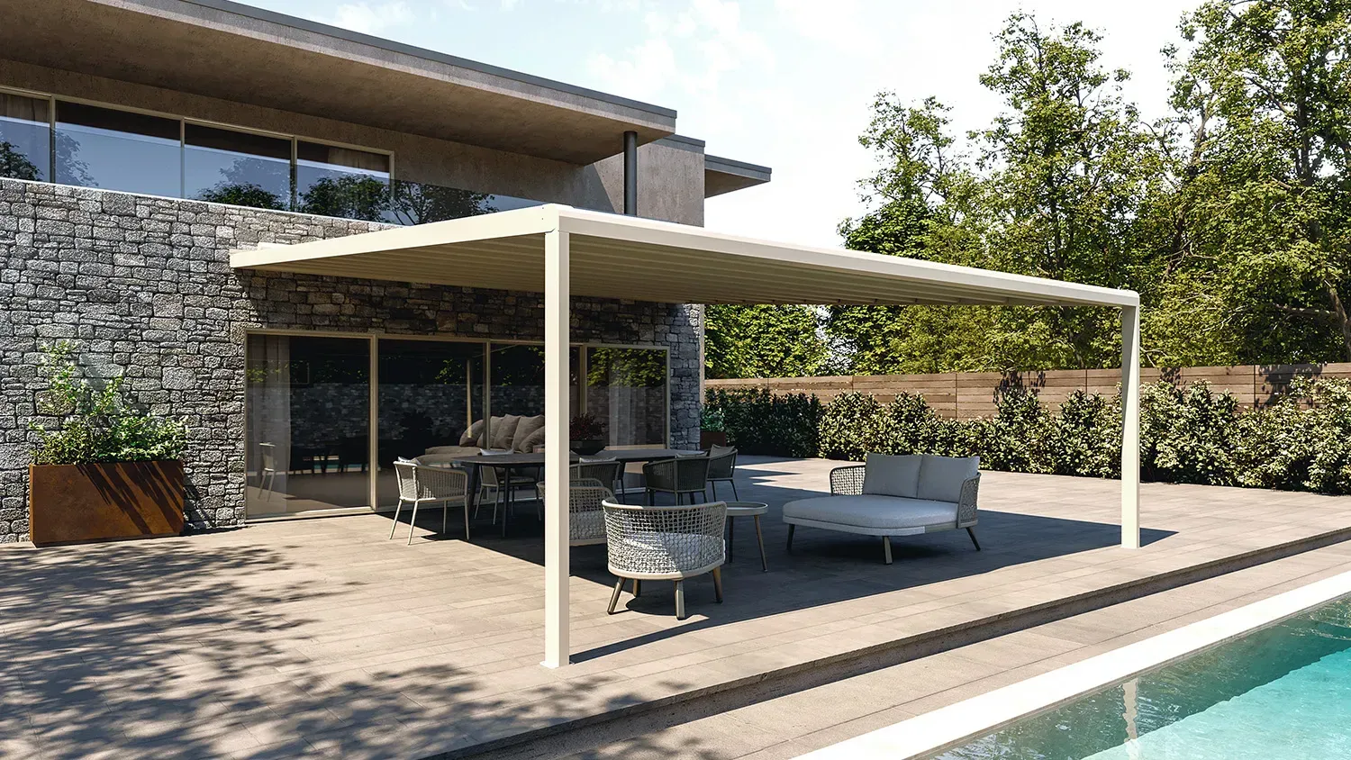 Patio con pergolato moderno