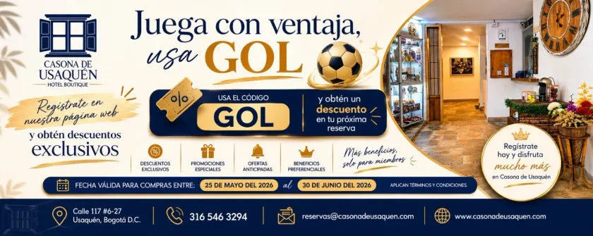 Anuncio de hotel para paquetes vacacionales de GOL con una habitación, y texto en español que promociona ahorros.