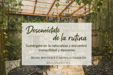 Anuncio “Desconéctate de la rutina” y “Sumérgete en la naturaleza y encuentra tranquilidad y descanso”