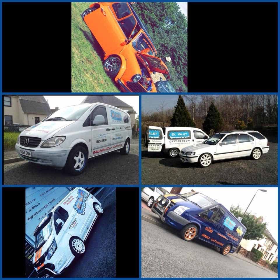 A selection of vans and trucks after their valet service