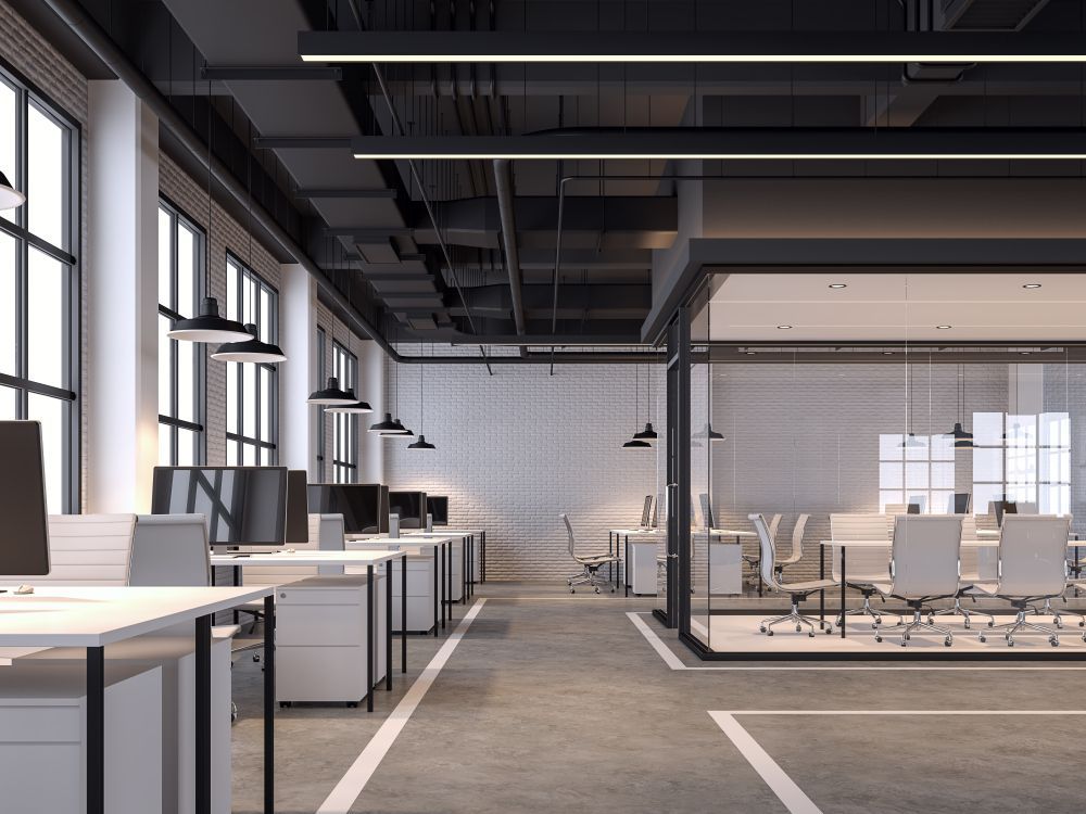 An Empty Office With A Lot Of Desks And Chairs — Shop Fittings Office Furniture Materials Handling In Gosford, NSW