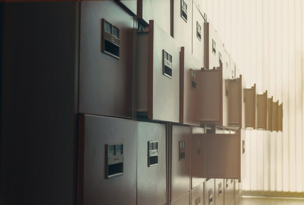 A Row Of Filing Cabinets Stacked On Top Of Each Other — Shop Fittings Office Furniture Materials Handling In Gosford, NSW