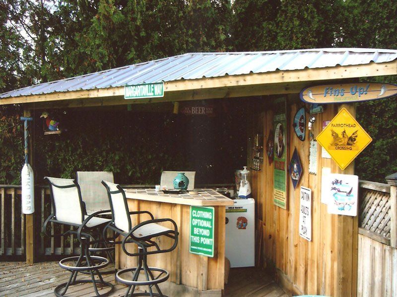 A wooden building with a sign that says dogs only