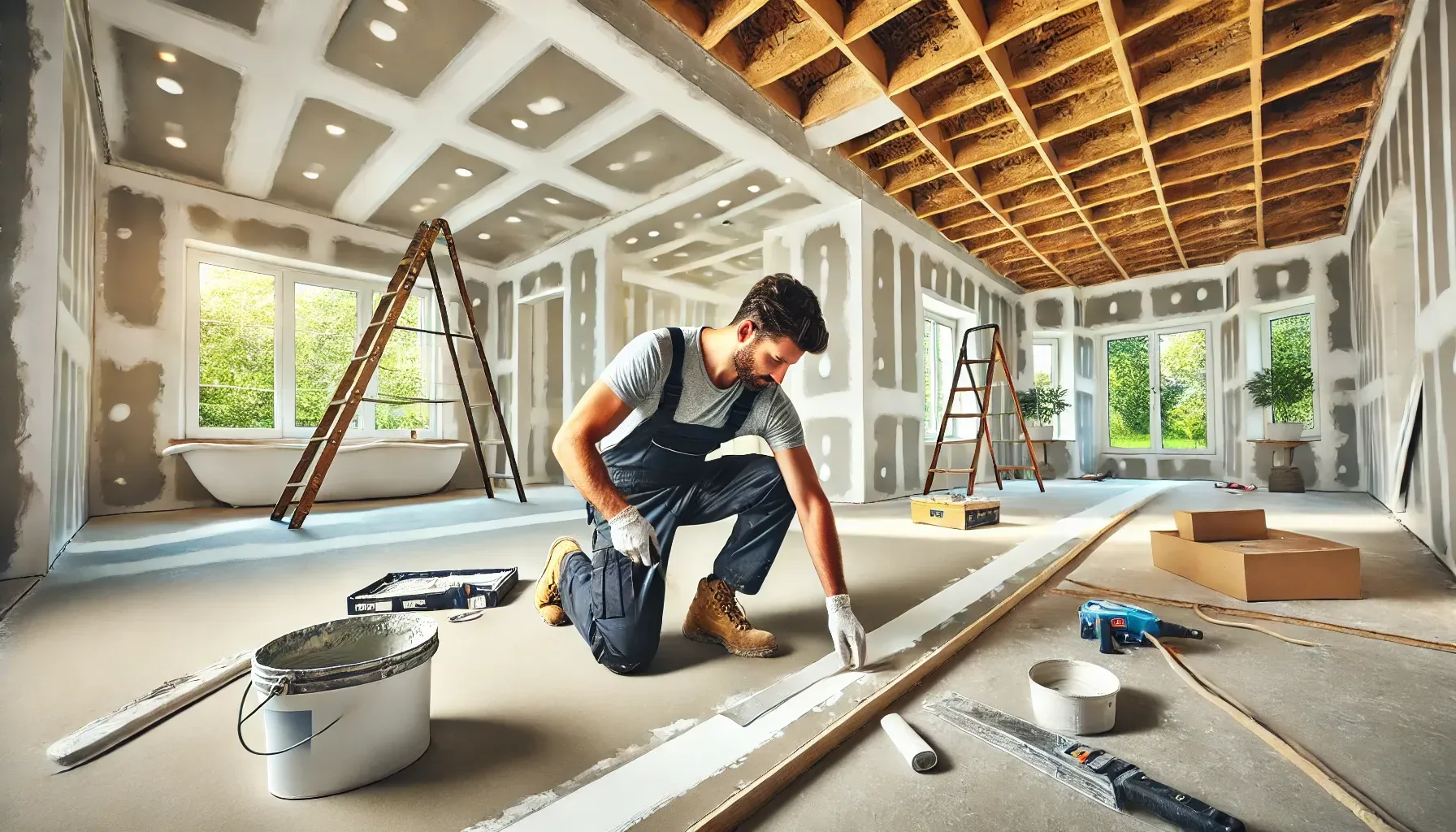 Man Performing Drywall Installation