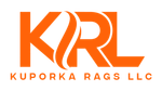 An orange and white logo for kuporka rags llc