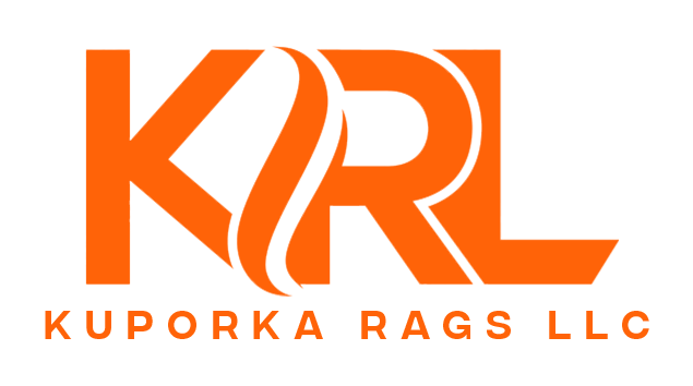 An orange and white logo for kuporka rags llc