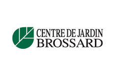 Un logo pour le centre de jardin brossard avec une feuille verte sur fond blanc.