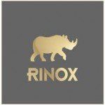 Logo rinox avec un rhinocéros sur fond gris