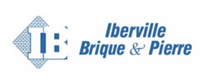Un logo bleu et blanc pour iberville brique & pierre