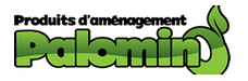 A green logo for palomin produits d' aménagement