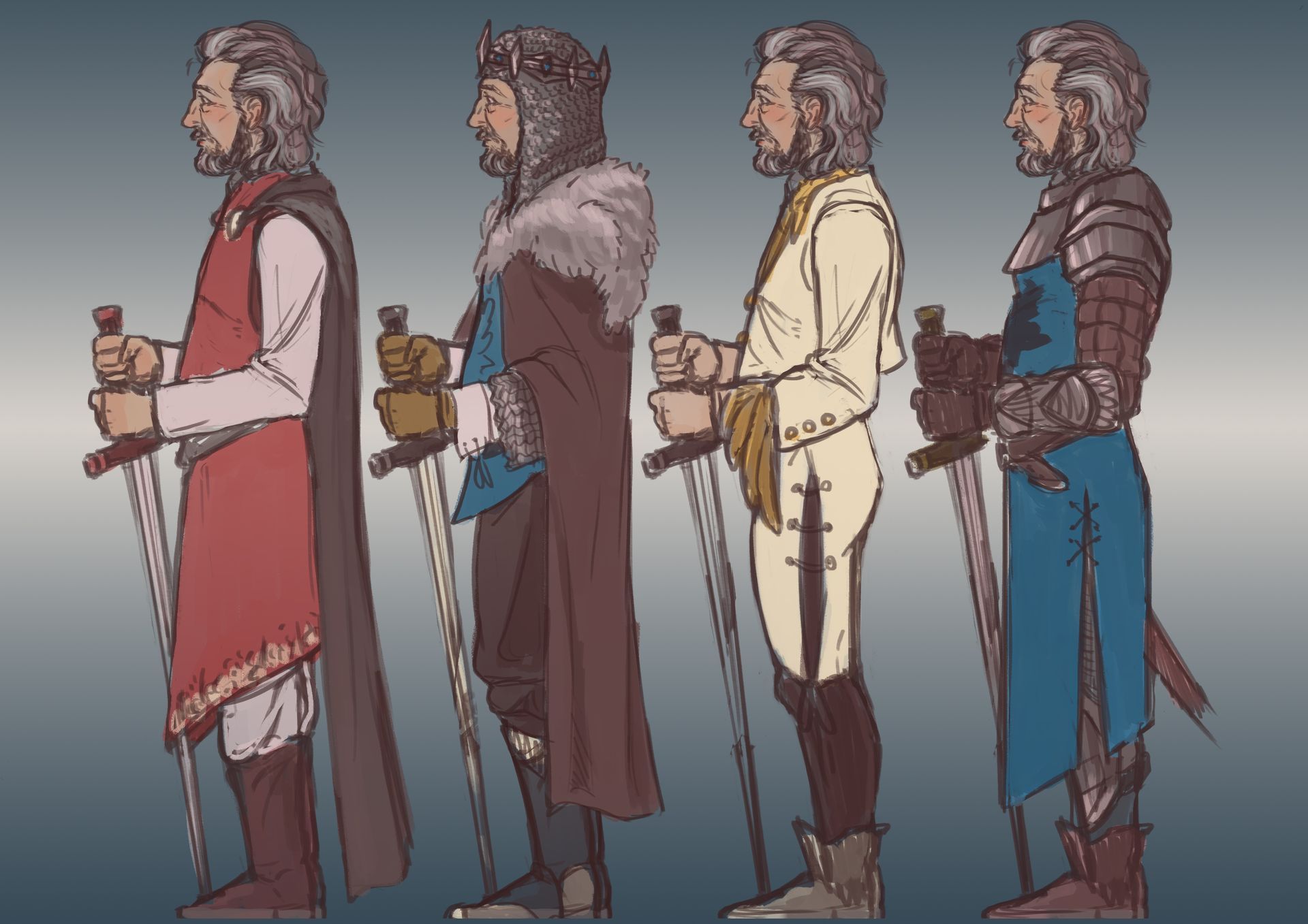 Four different outfits for a king (coloured)