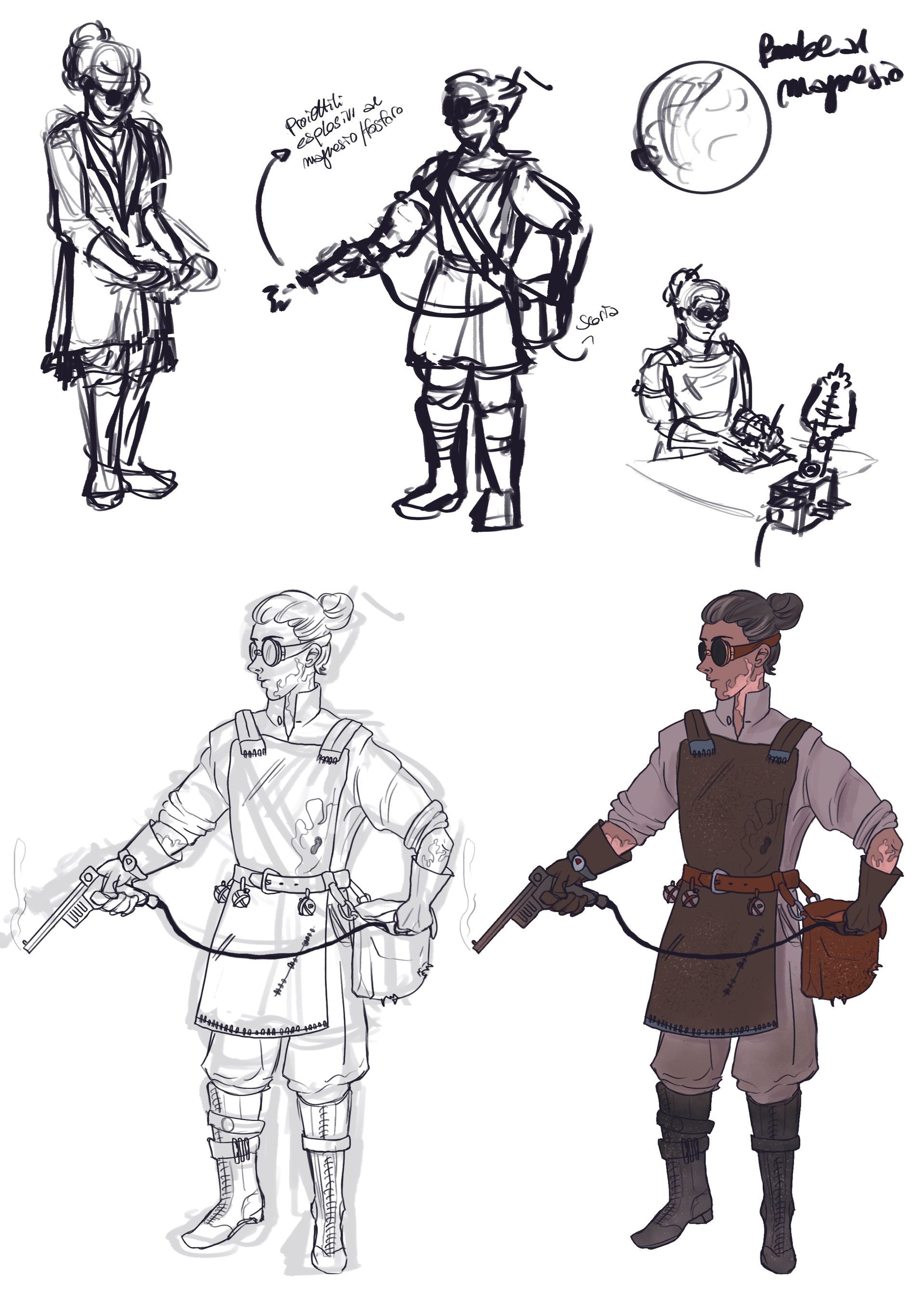 Sketches of a futuristic scientist character