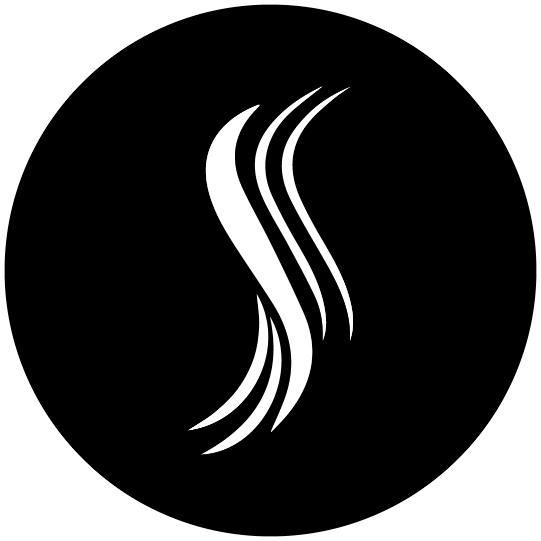 Un remolino blanco en un círculo negro sobre un fondo blanco.