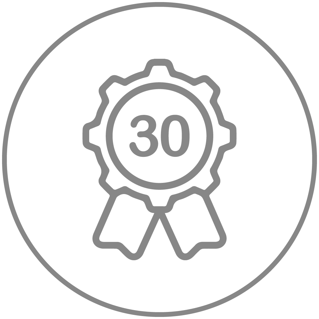 Una cinta con el número 30 está en un círculo.