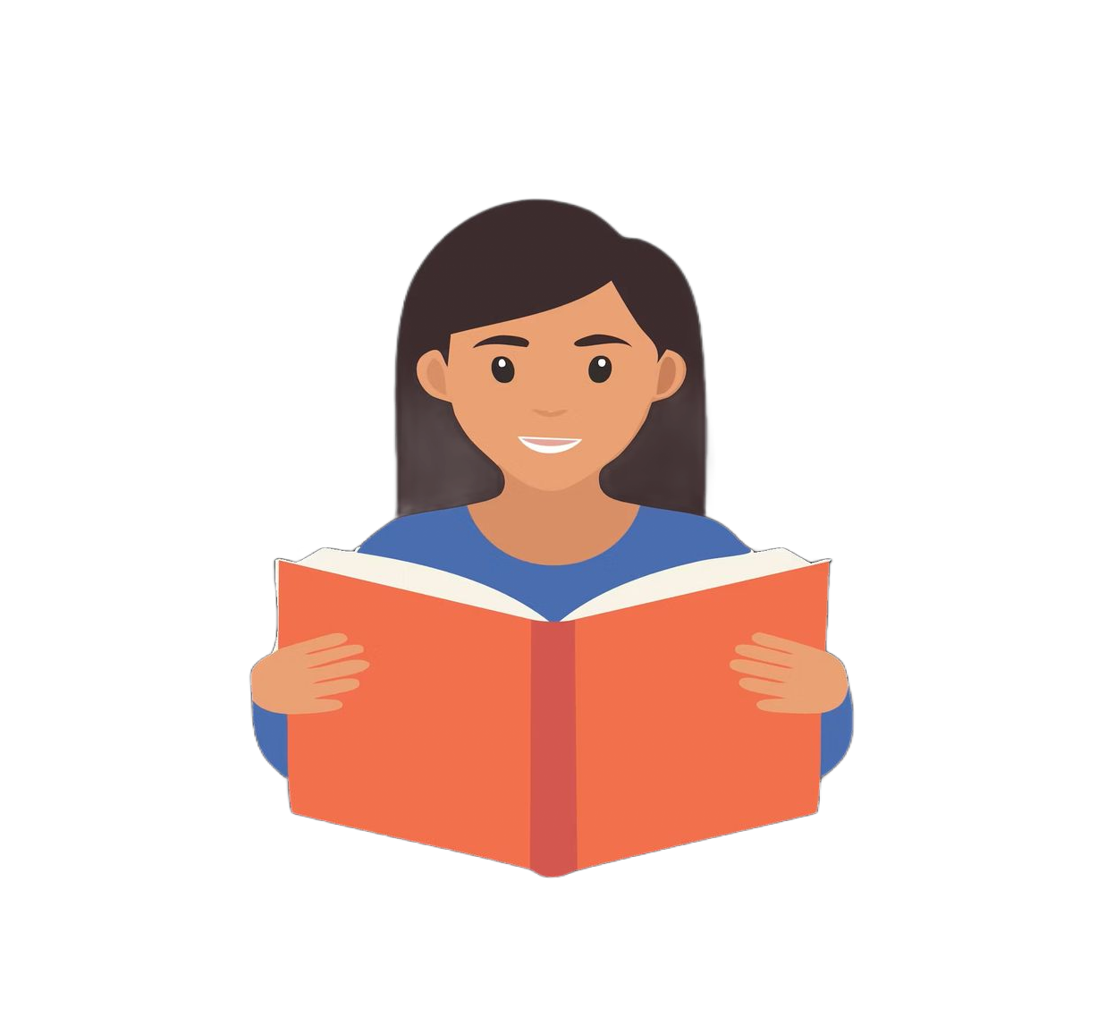 Person reading an orange book illustration