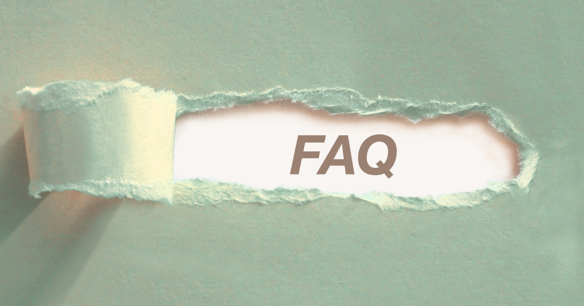 White speech bubble with “FAQ” on a bright yellow background