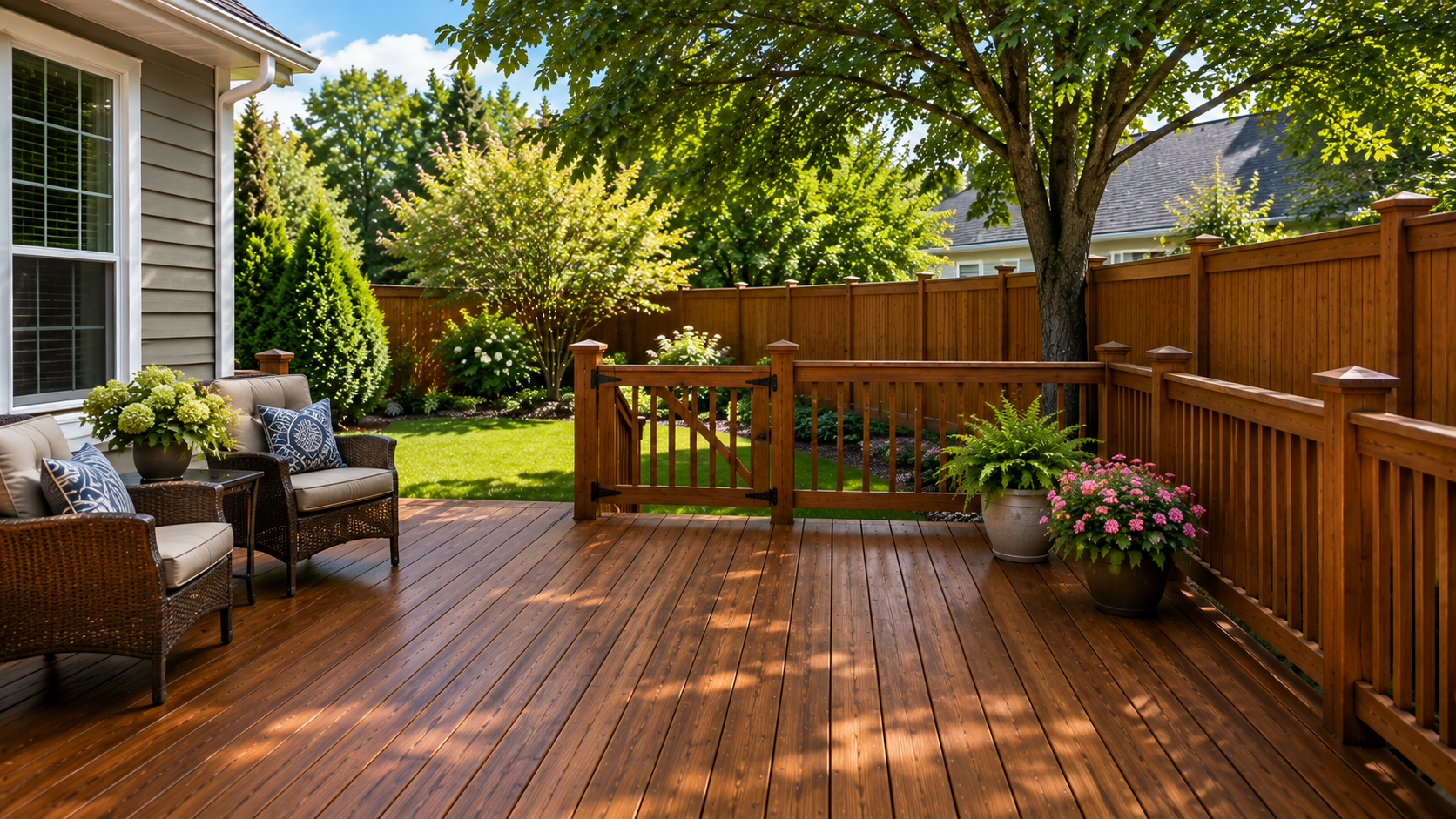 deck and fence that was just stained