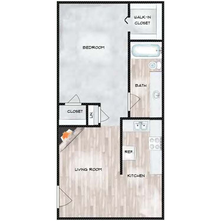 Floor Plan: 1 Bedroom · 1 Bath