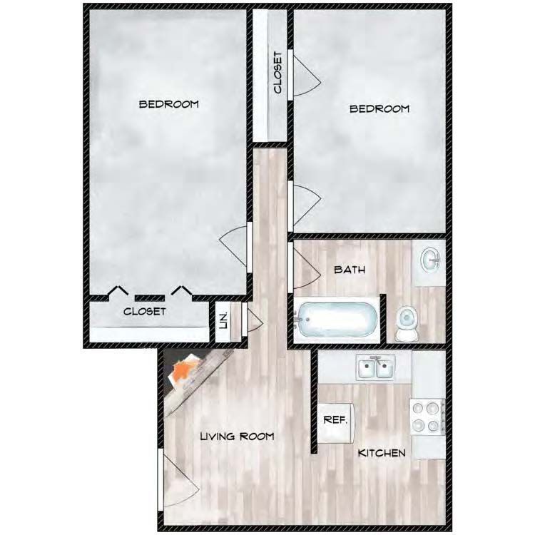 Floor Plan: 2 Bedroom · 1 Bath