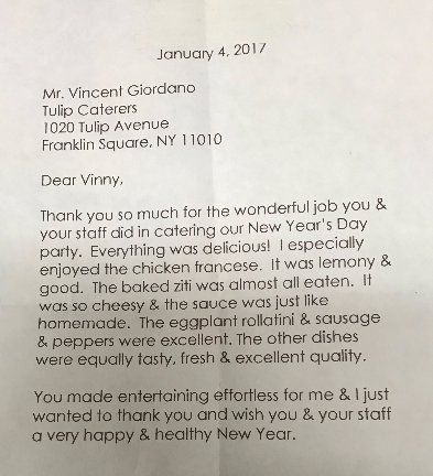 customer review letter from January 4, 2017