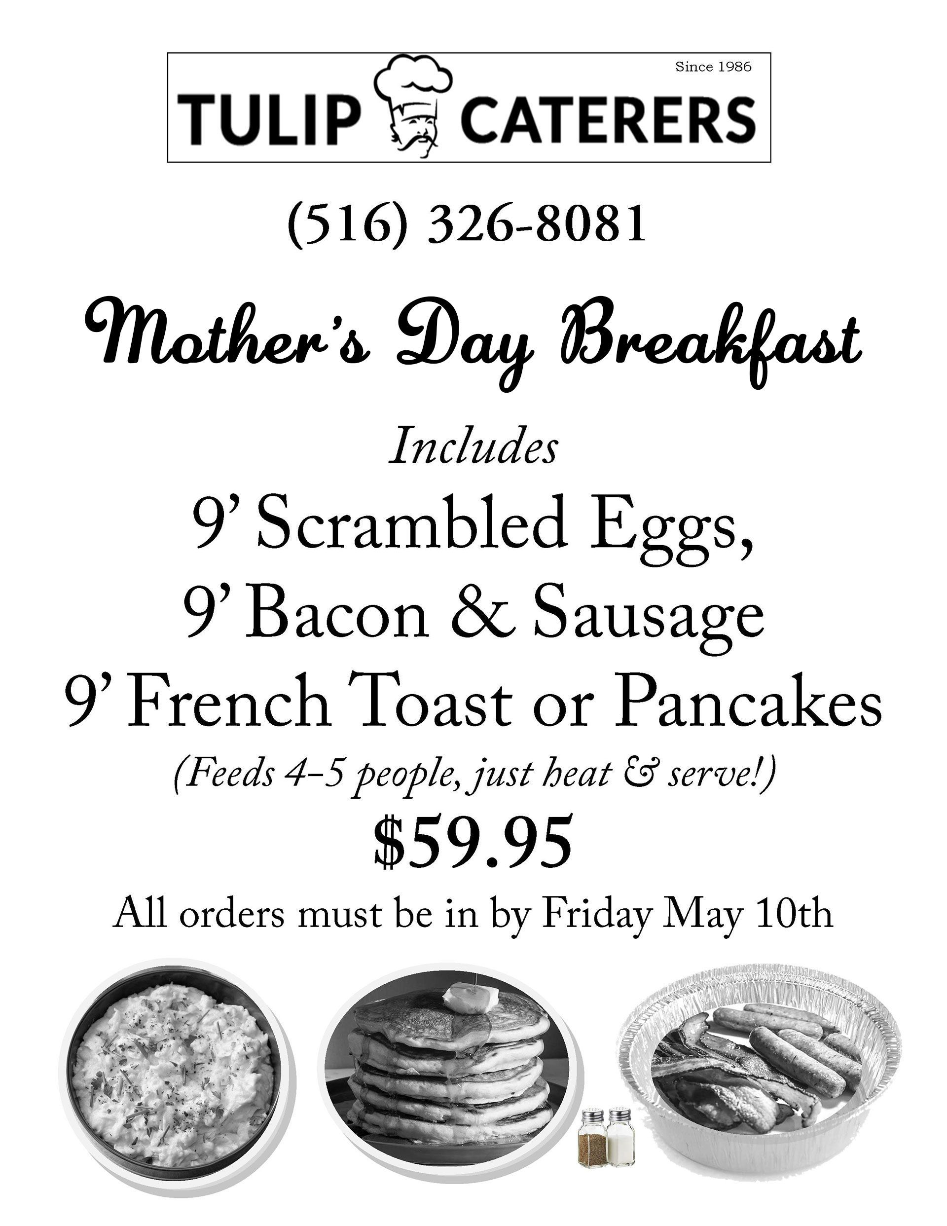 Tulip Caterers Mothers Day menu