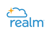 Realm logo with blue cloud and orange sparkle icon above the word “realm”