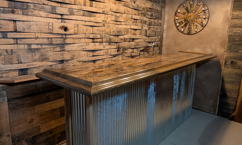 custom bar top from whiskey barrels