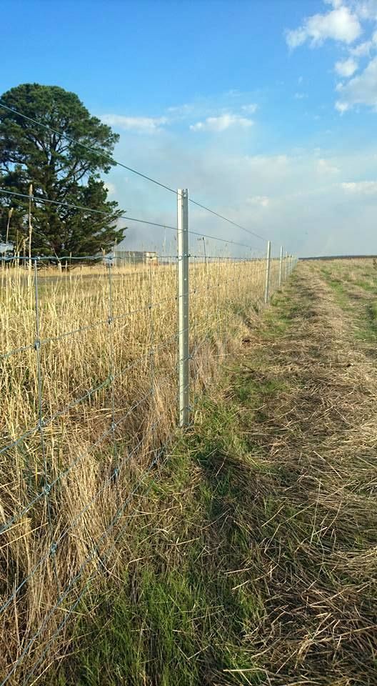A barbed wire fence surrounds a dirt field with trees in the background.— Ettles Rural Fencing in Alfredton, VIC