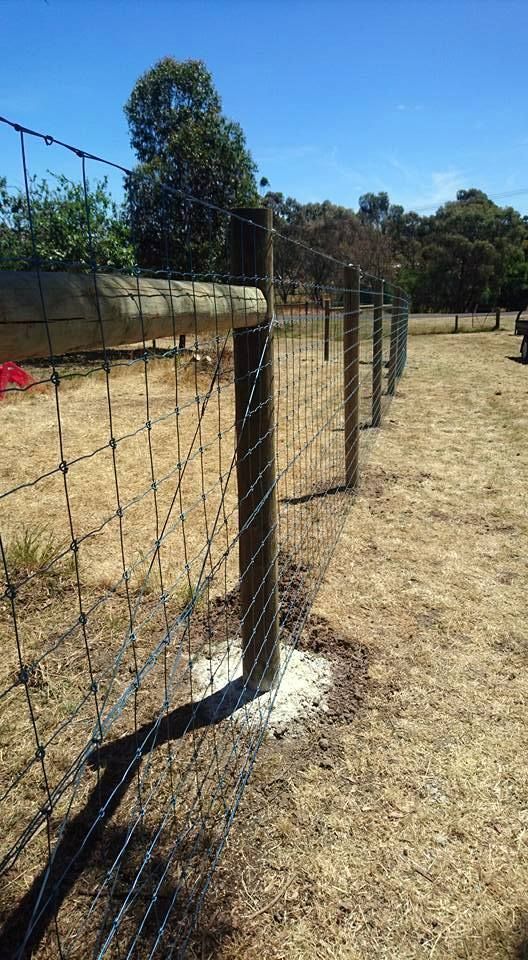 A fence surrounds a field with trees and mountains in the background.— Ettles Rural Fencing in Alfredton, VIC