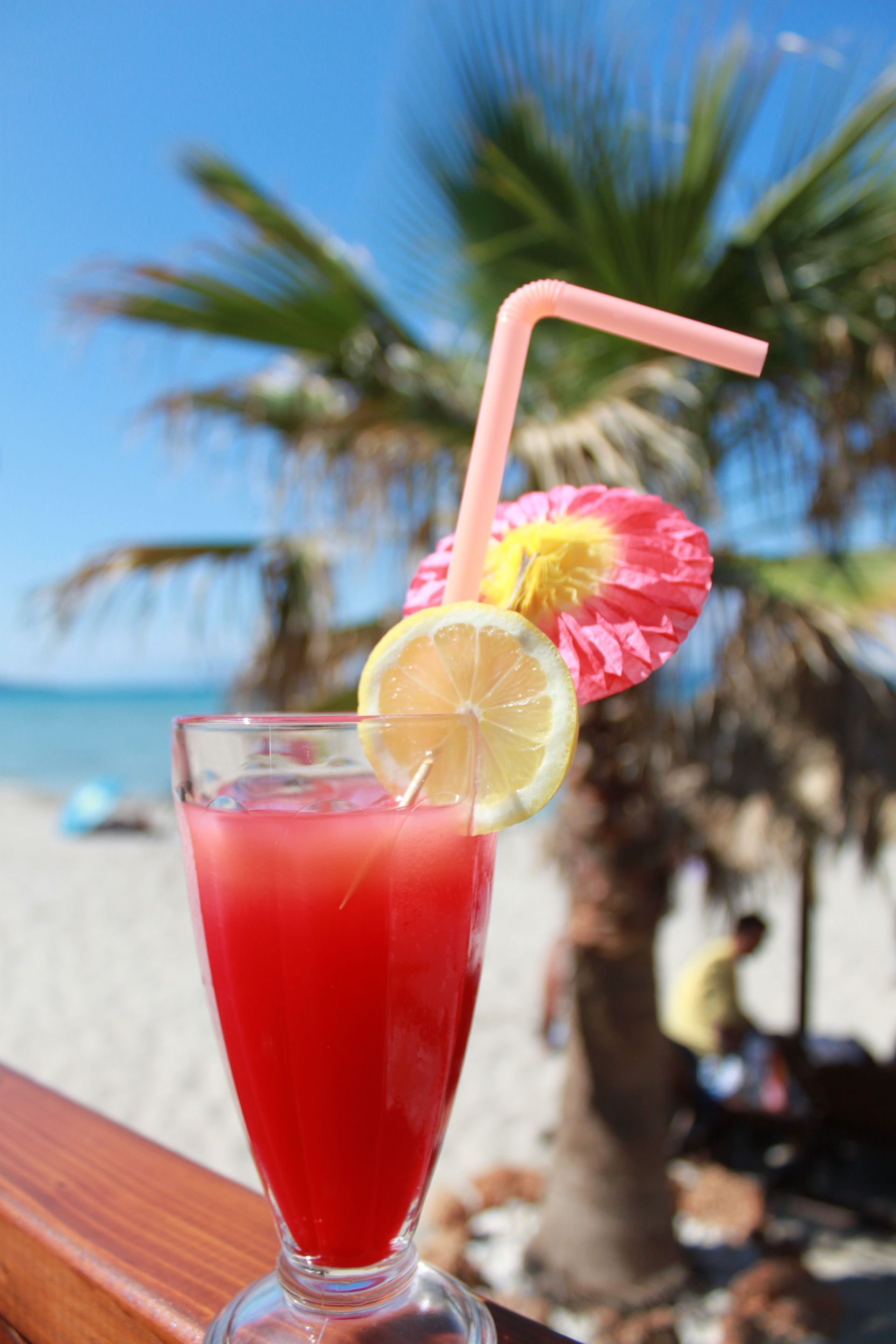 Tropical beachside cocktail at Blue Lagoon Island near Nassau