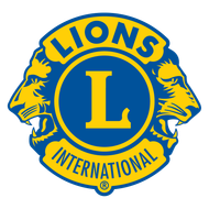 A blue and yellow logo for lions international