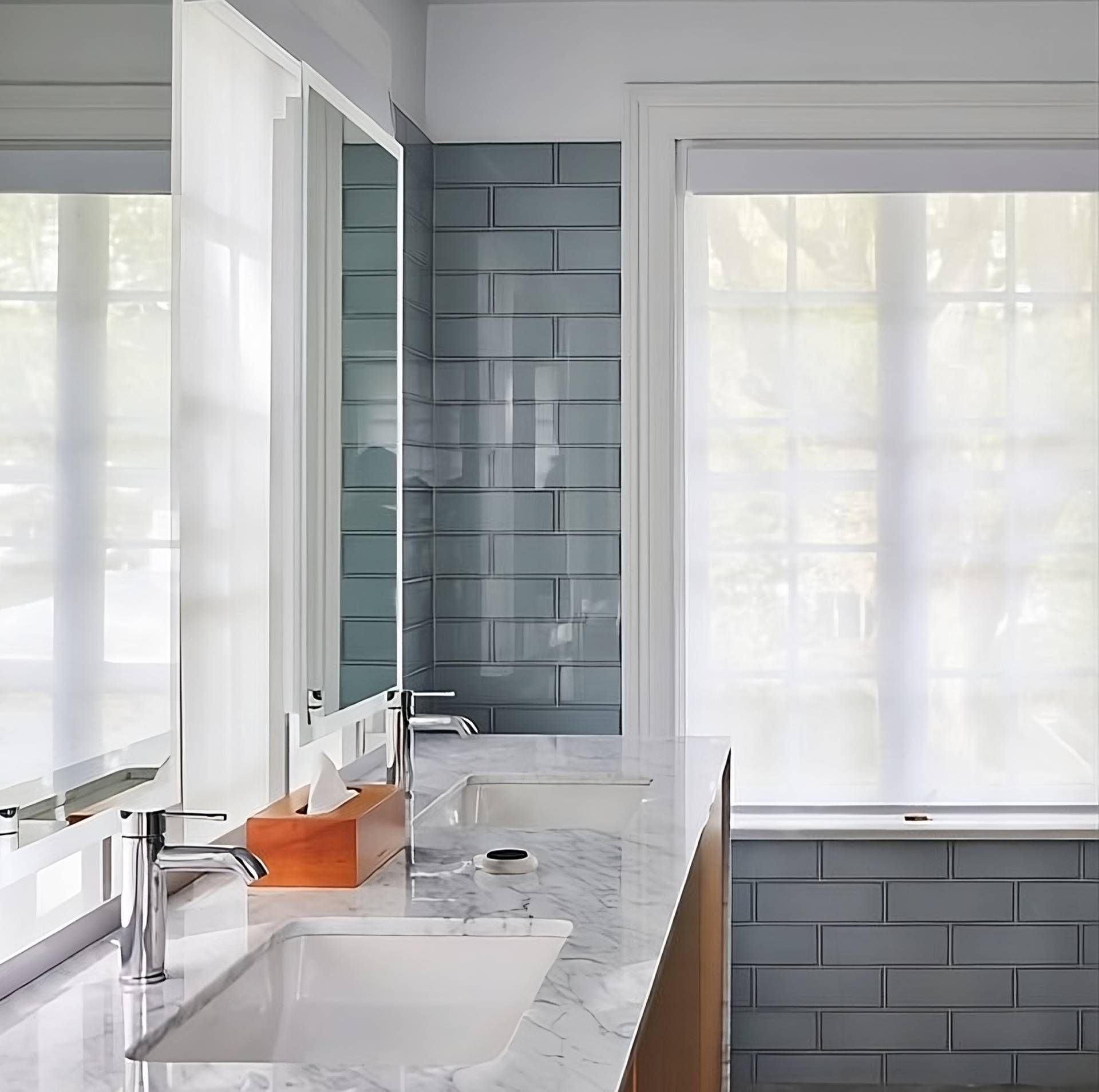 Hunter Douglas Designer Roller Shades in a bathroom near Atlanta, Georgia (GA)