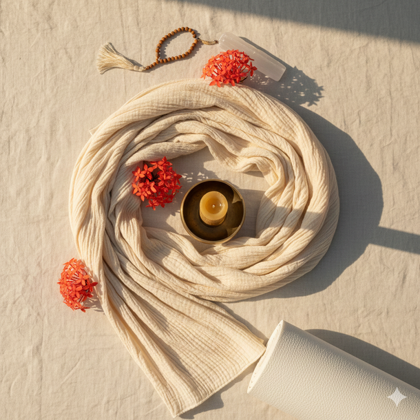 Textured cloth with Ixora flower at Ixora wellness collective