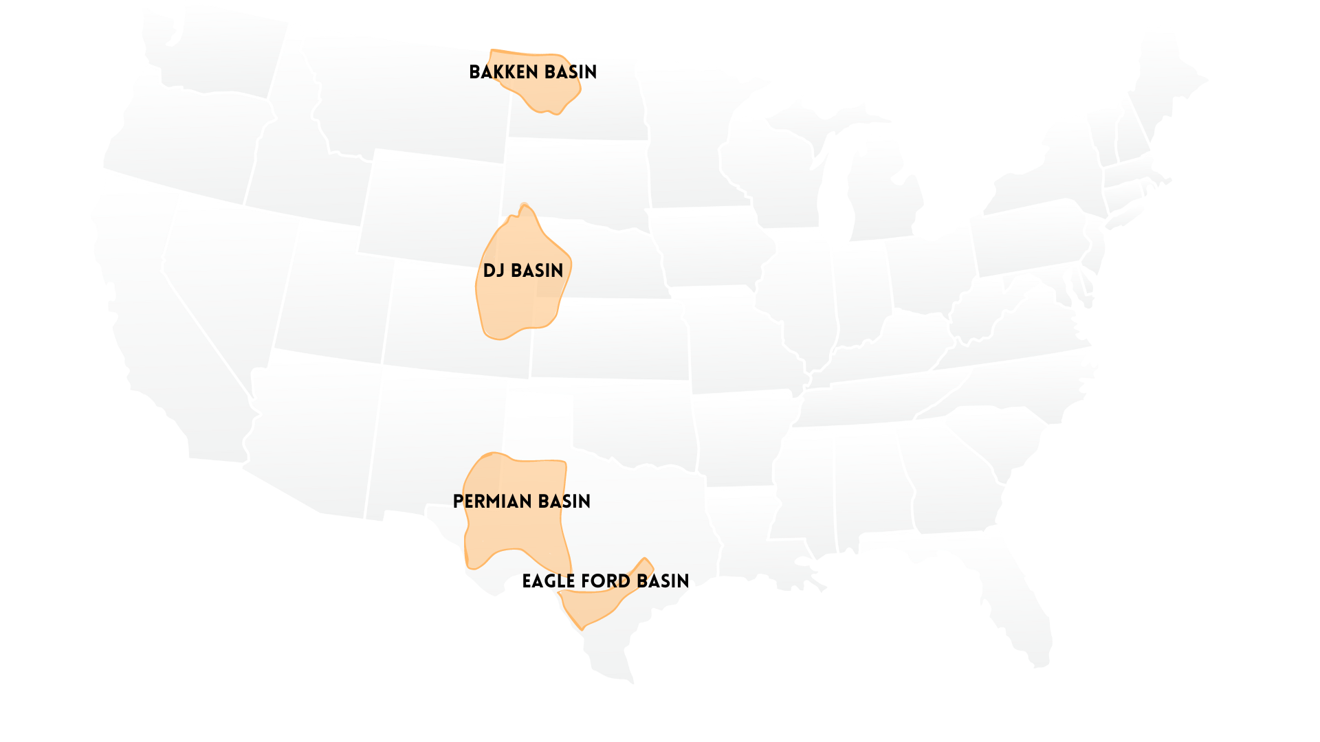 A map of the United States showing the basins Pesco serves