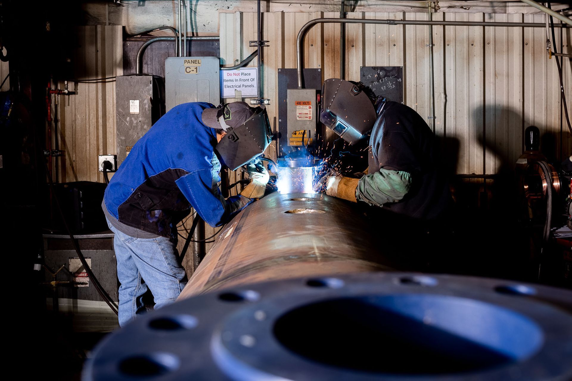 a machine that has the word Messer on it at Pesco's fabricator shop