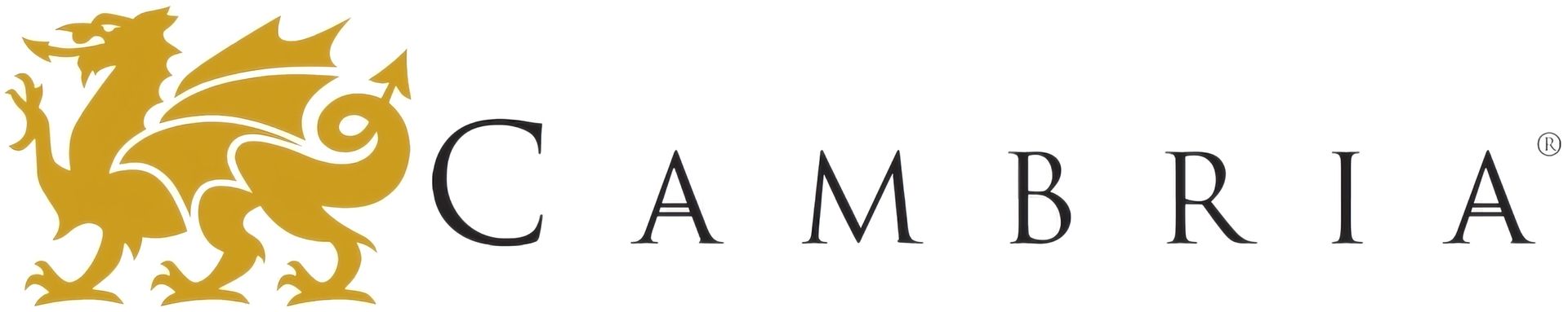Cambria logo with gold lion emblem and black text on white background