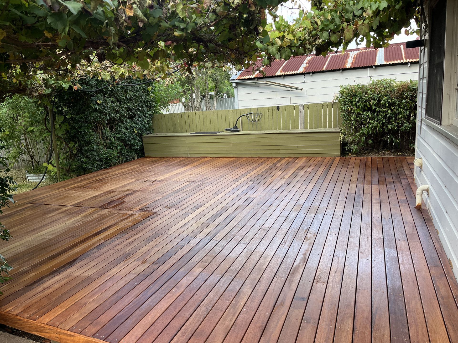 Wooden Deck With a Sink in the Backyard — TM Built Construction In Rutherford, NSW