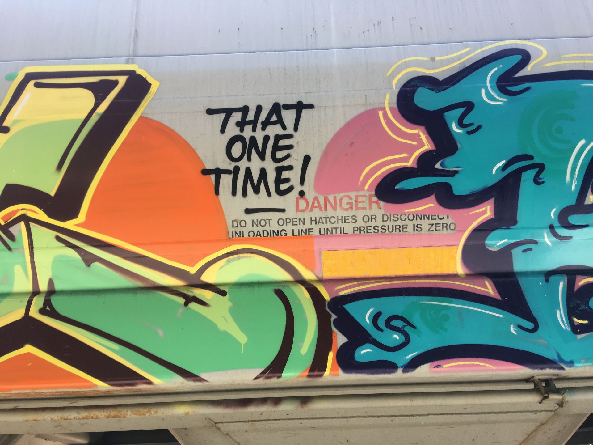 Graffiti art on a surface. Text 