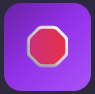 Red octagon icon with white border on purple background.