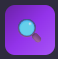 Purple square with light blue magnifying glass.