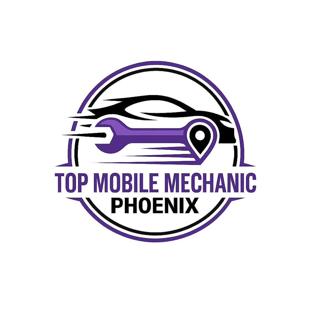 Logo: Purple and black car silhouette with wrench and location pin inside a circle, text 