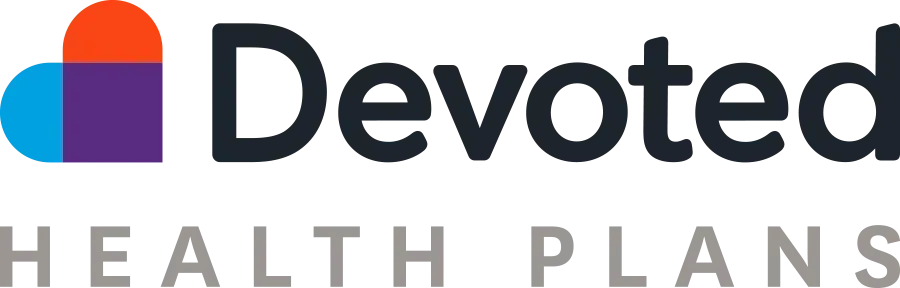 The logo for devoted health plans has a heart on it.