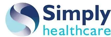The logo for simply healthcare is blue and white with a s on it.