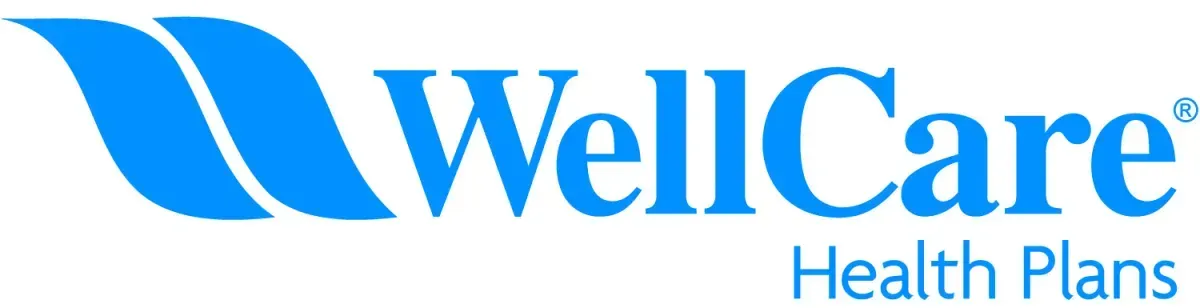 A blue and white logo for wellcare health plans